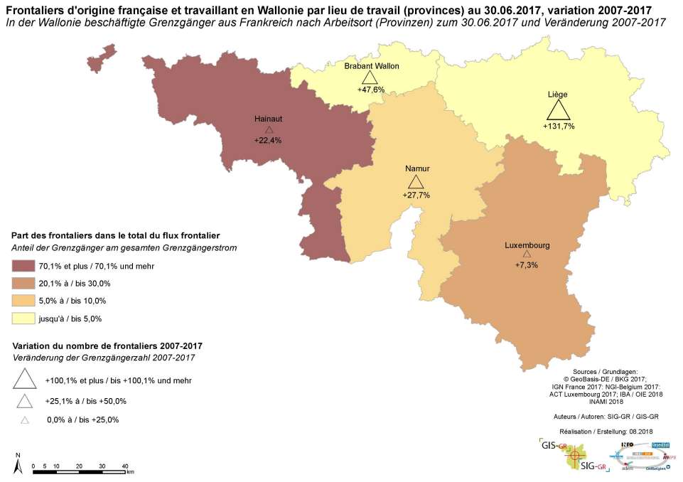 Aus Frankreich In Die Wallonie Am Arbeitsort Provinzen 07 17 Thematische Karten Geographisches Informationssystem Fur Die Grossregion