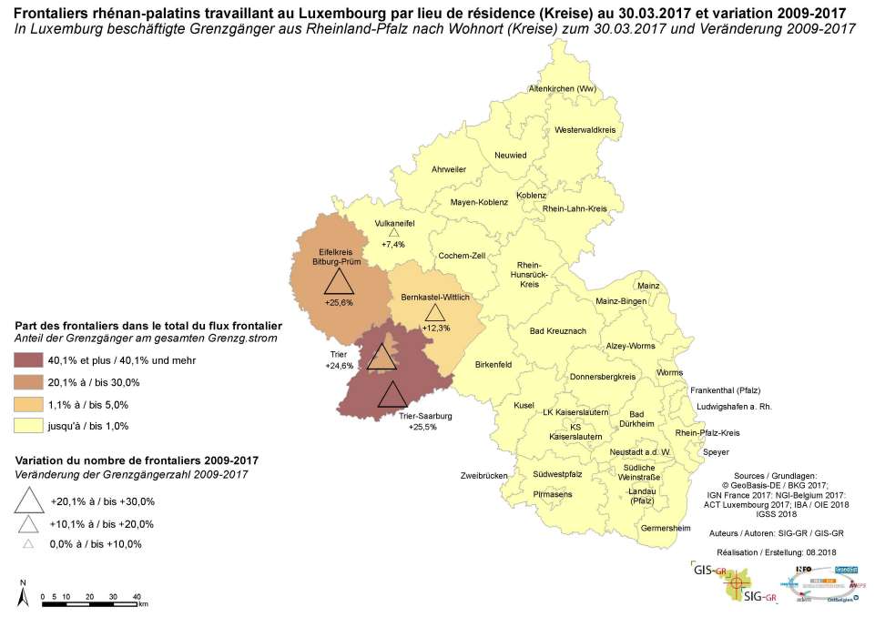 Aus Rheinland Pfalz Nach Luxemburg Am Wohnort Kreise 2009 2017 Thematische Karten Geographisches Informationssystem Fur Die Grossregion