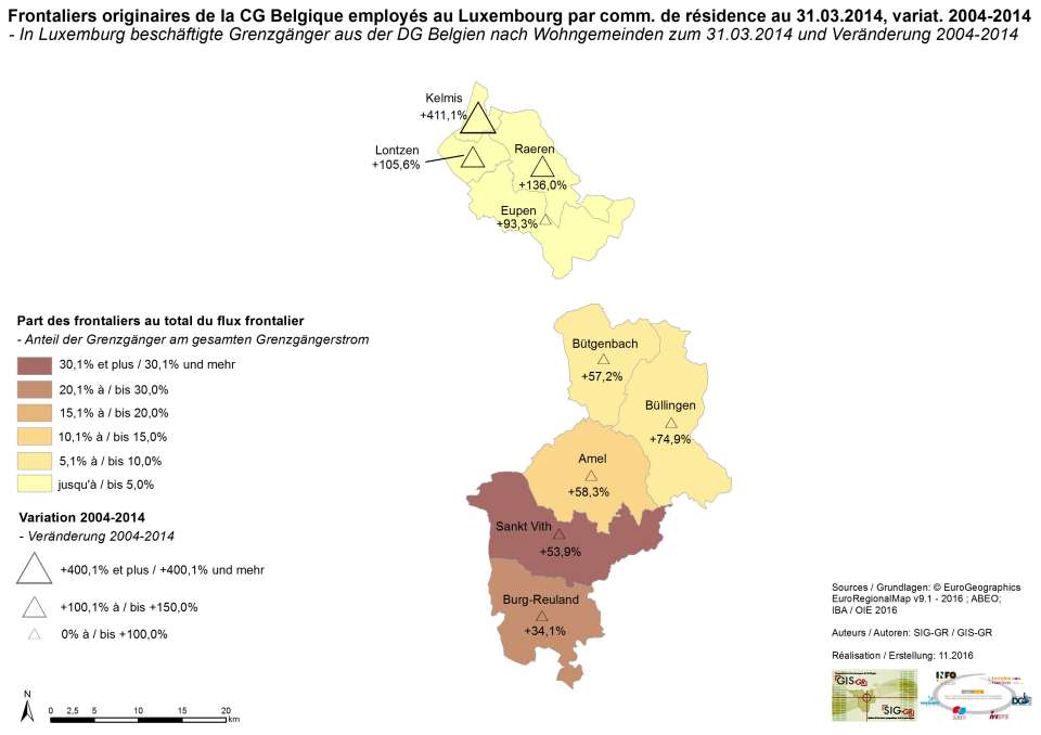 De La Communaute Germanophone De Belgique Vers Le Luxemburg Par Lieu De Residence Communes 04 14 Cartes Thematiques Systeme D Information Geographique Pour La Grande Region